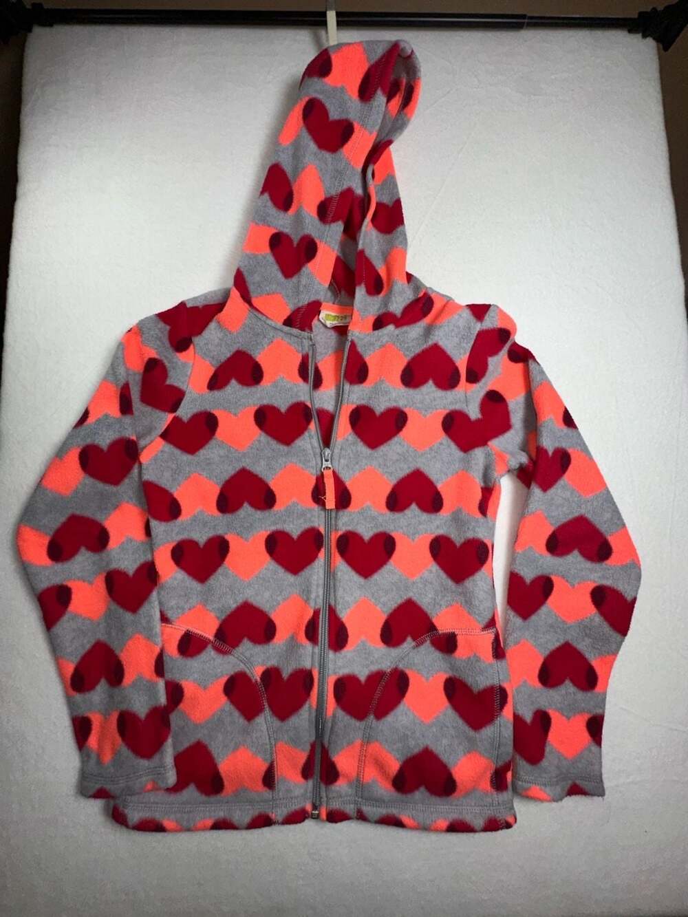 Crazy 8 Girls Fleece Zip-Up Hoodie with Red and Pink Heart Pattern